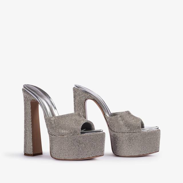 Le Silla Sandalo mule con plateau effetto pavé di Cristalli argento Nuovo