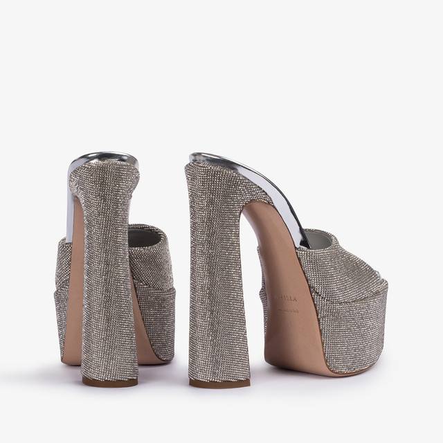 Le Silla Sandalo mule con plateau effetto pavé di Cristalli argento Nuovo