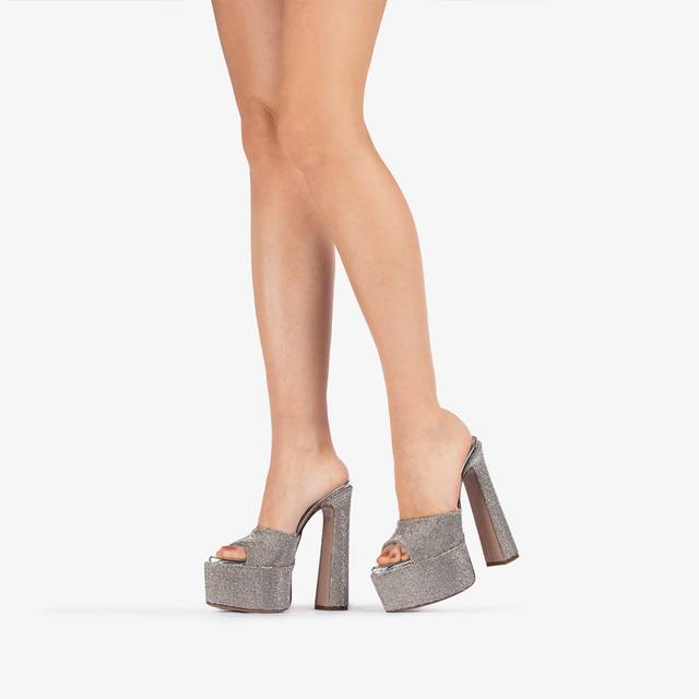Le Silla Sandalo mule con plateau effetto pavé di Cristalli argento Nuovo