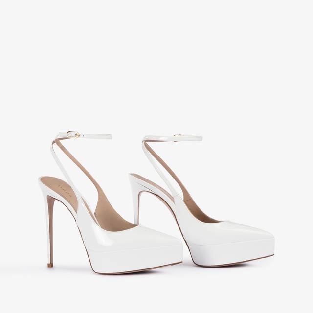 Le Silla Slingback con plateau vernice bianca Vendita