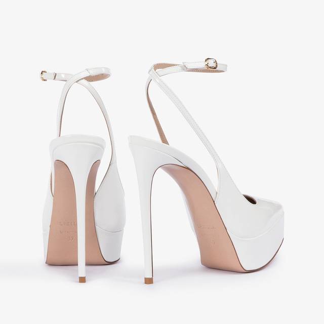Le Silla Slingback con plateau vernice bianca Vendita