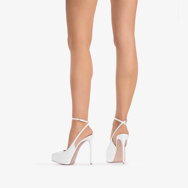 Le Silla Slingback con plateau vernice bianca Vendita