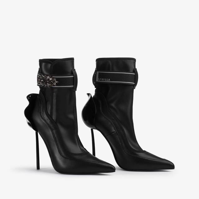 Le Silla Stivaletto pelle vegan nero con Cristalli argento Promozione Limitata