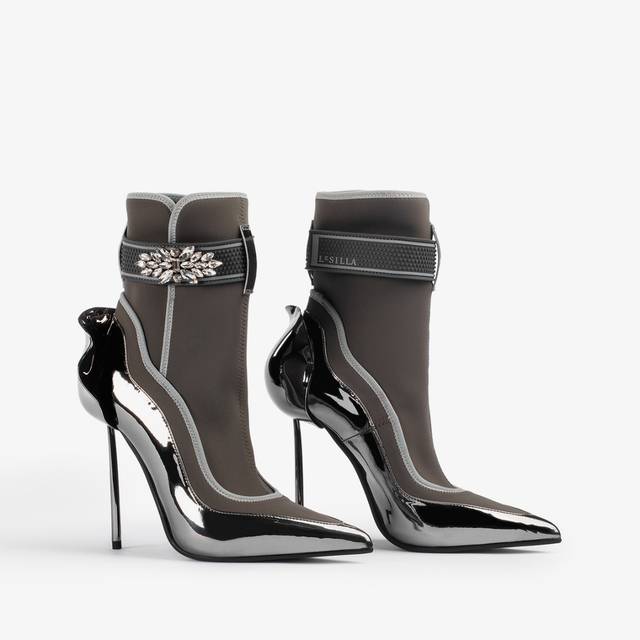 Le Silla Stivaletto metallizzato peltro con Cristalli argento Shopping Online