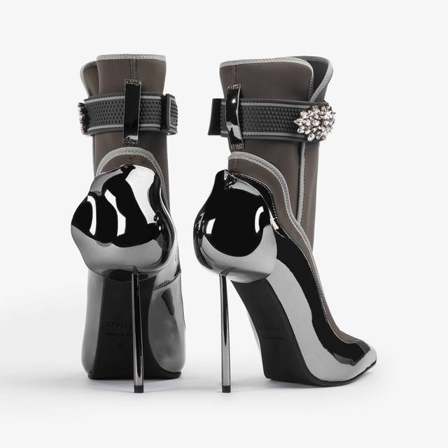 Le Silla Stivaletto metallizzato peltro con Cristalli argento Shopping Online
