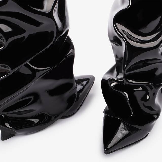 Le Silla Stivale al ginocchio d'ispirazione Western con risvolto vinile nero Prezzo Ridotto