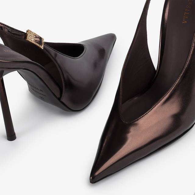 Le Silla Slingback metallizzata marrone fondente Saldi