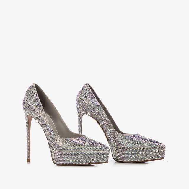 Le Silla Décolleté con plateau raso e Cristalli argento Latest fashion