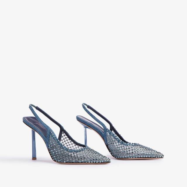 Le Silla Slingback gioiello rete blu denim In Vendita