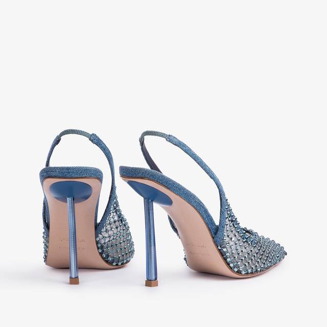 Le Silla Slingback gioiello rete blu denim In Vendita