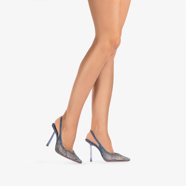 Le Silla Slingback gioiello rete blu denim In Vendita