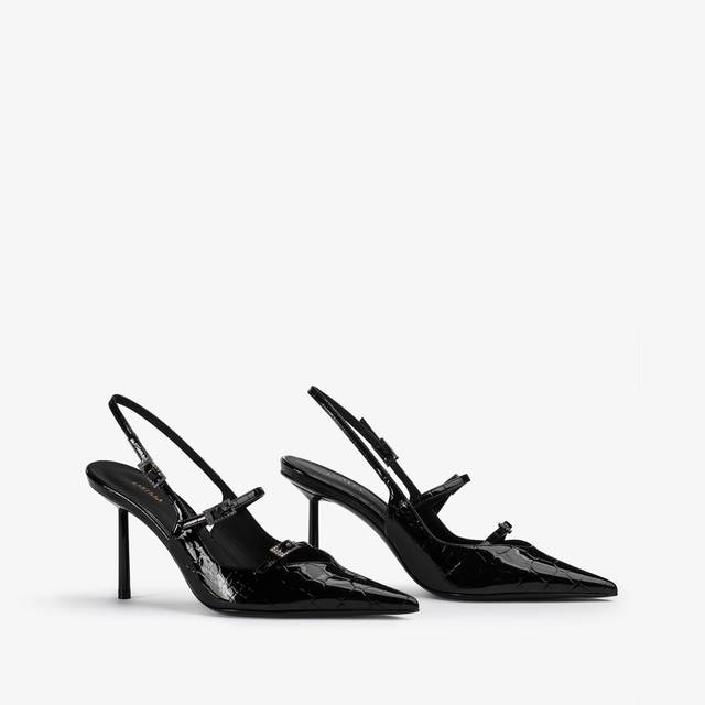 Le Silla Slingback con listini stampa coccodrillo nera Vendita Calda