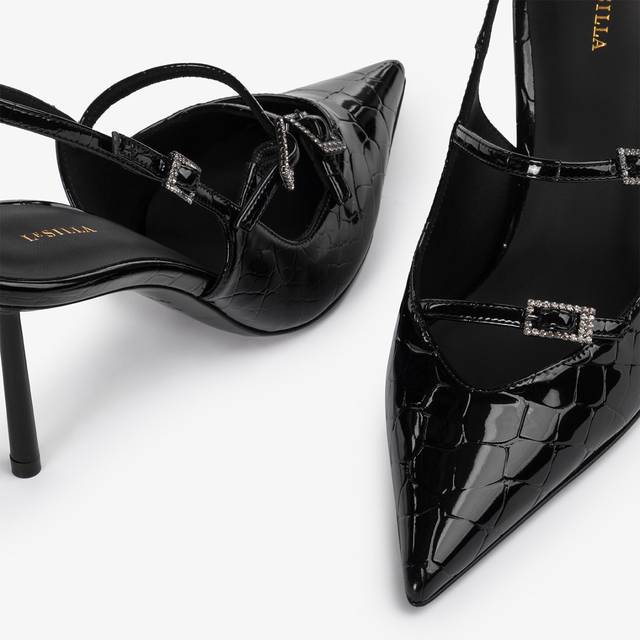 Le Silla Slingback con listini stampa coccodrillo nera Vendita Calda