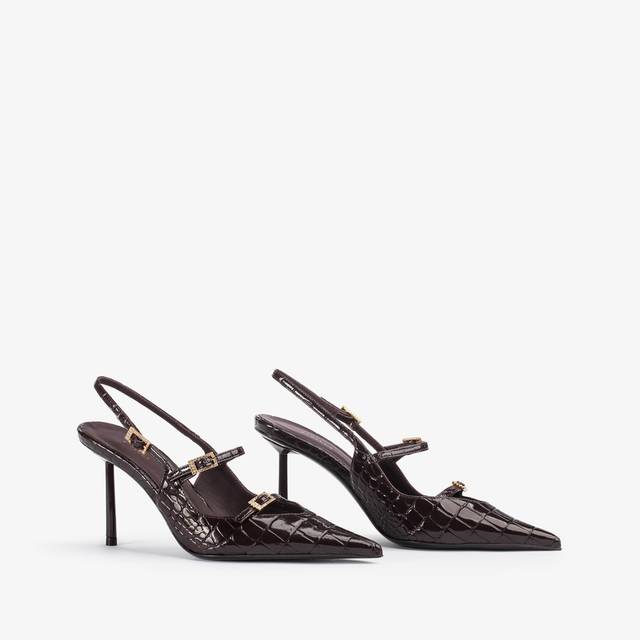 Le Silla Slingback con listini stampa coccodrillo marrone fondente Vendita Economica