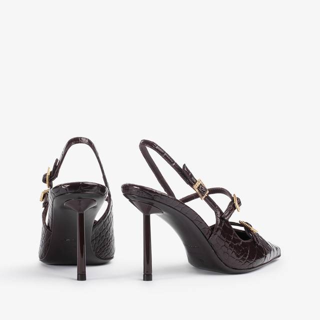 Le Silla Slingback con listini stampa coccodrillo marrone fondente Vendita Economica