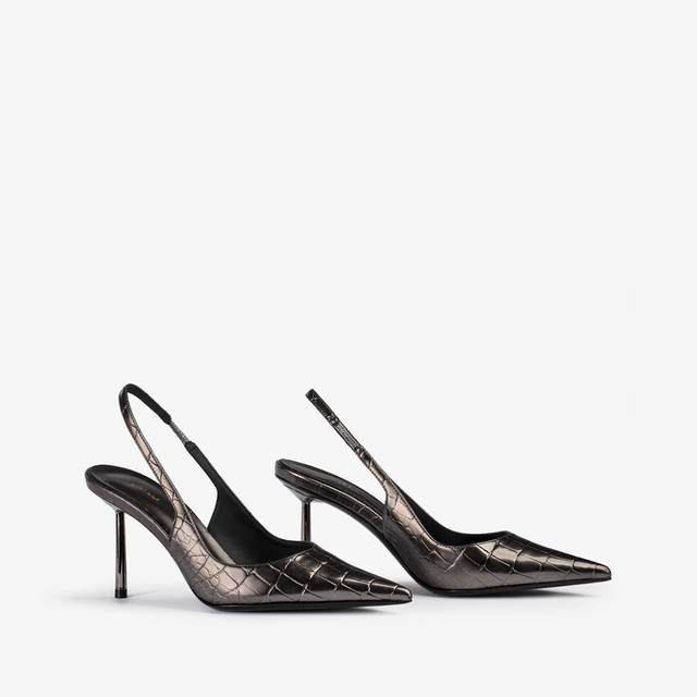 Le Silla Slingback stampa coccodrillo metallizzata peltro Saldi Di Fabbrica