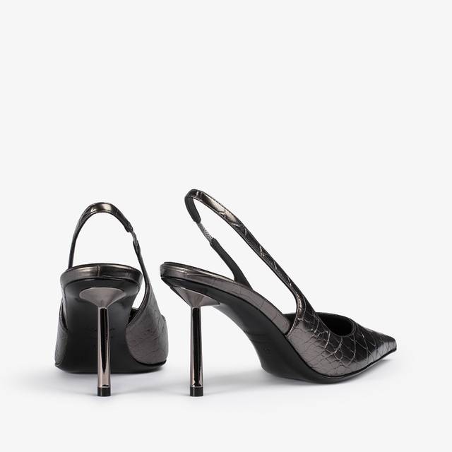 Le Silla Slingback stampa coccodrillo metallizzata peltro Saldi Di Fabbrica