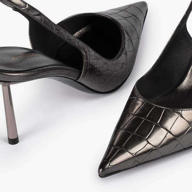 Le Silla Slingback stampa coccodrillo metallizzata peltro Saldi Di Fabbrica