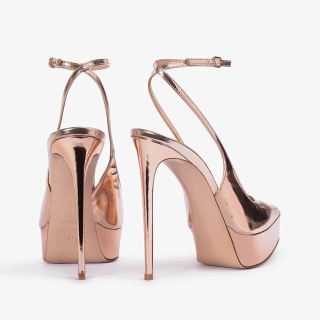 Le Silla Slingback con plateau metallizzata oro rosa 2025