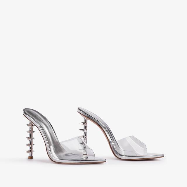 Le Silla Sandalo mule plexy argento con borchie Economico