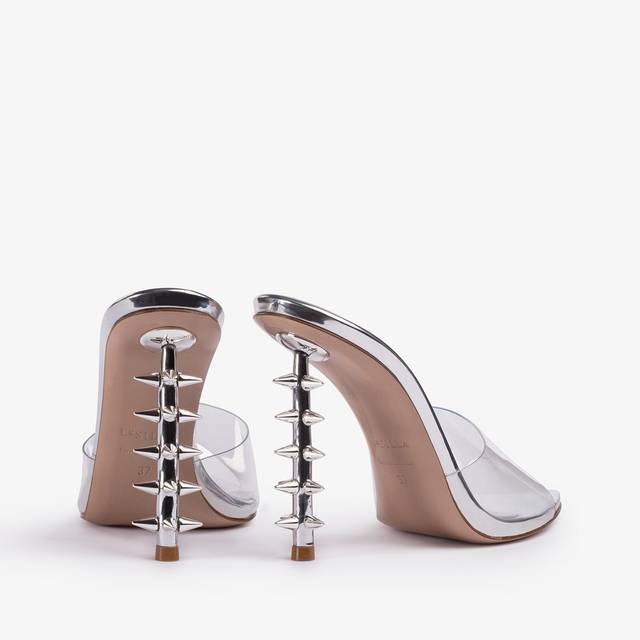 Le Silla Sandalo mule plexy argento con borchie Economico
