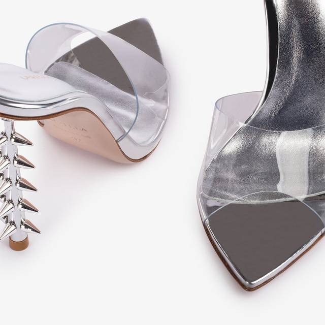Le Silla Sandalo mule plexy argento con borchie Economico