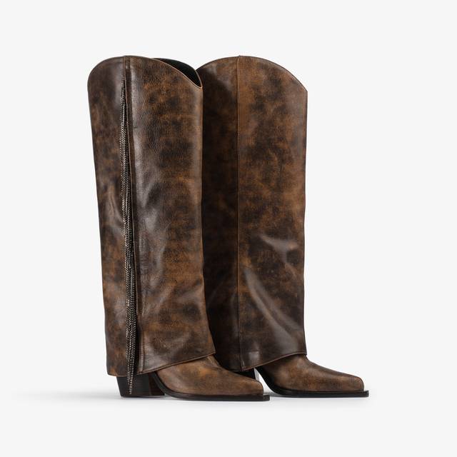 Le Silla Stivale al ginocchio d'ispirazione Western con risvolto pelle effetto vintage marrone Offerta settimanale