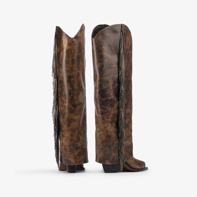 Le Silla Stivale al ginocchio d'ispirazione Western con risvolto pelle effetto vintage marrone Offerta settimanale