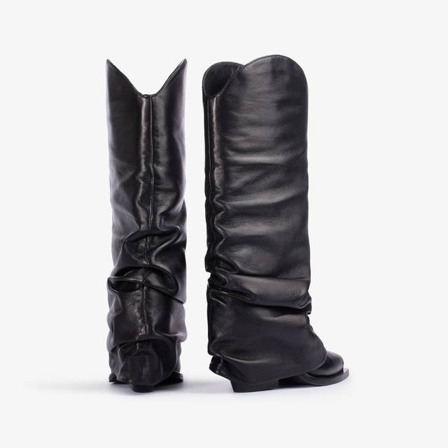 Le Silla Stivale al ginocchio con risvolto d'ispirazione Western nappa nero Vendite Flash