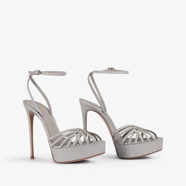 Le Silla Sandalo con plateau glitter argento Italy
