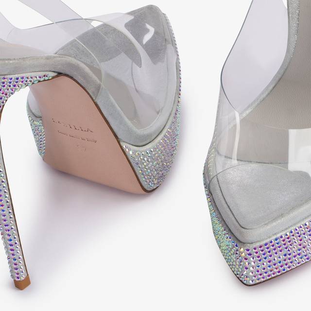 Le Silla Sandalo slingback con plateau plexy e Cristalli argento Fino al 60% di sconto