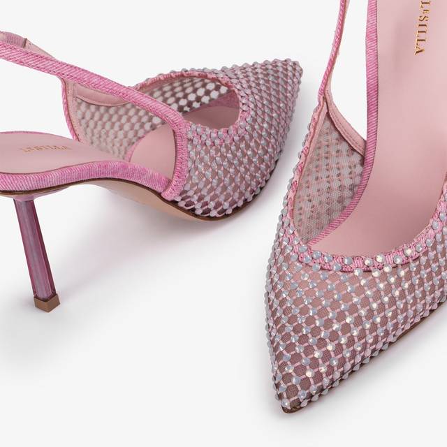 Le Silla Slingback gioiello rete denim rosa dea Spedizione Gratuita
