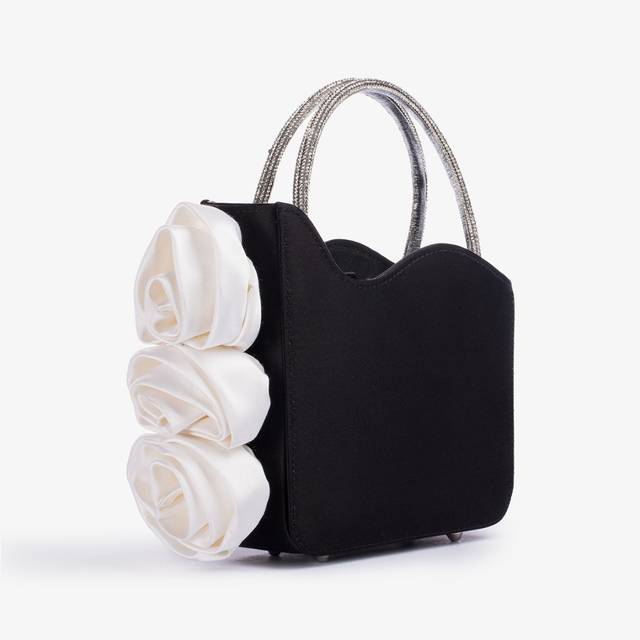 Le Silla Mini bag raso nero e Cristalli con rose Outlet