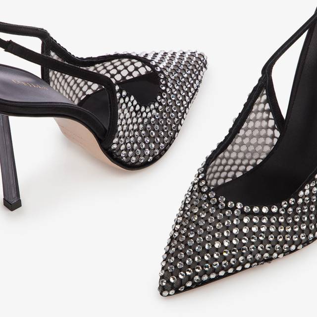 Le Silla Slingback gioiello rete nera Saldi