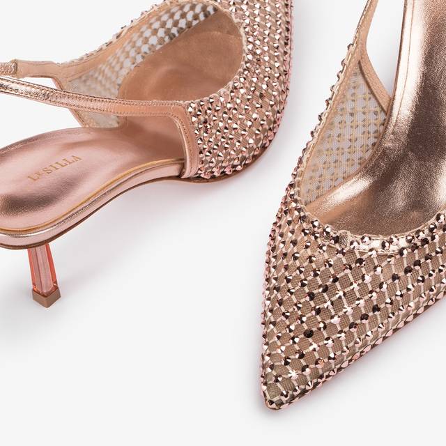 Le Silla Slingback gioiello rete oro rosa Vendita Calda