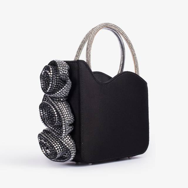 Le Silla Mini bag raso nero e Cristalli con rose gioiello Qualità