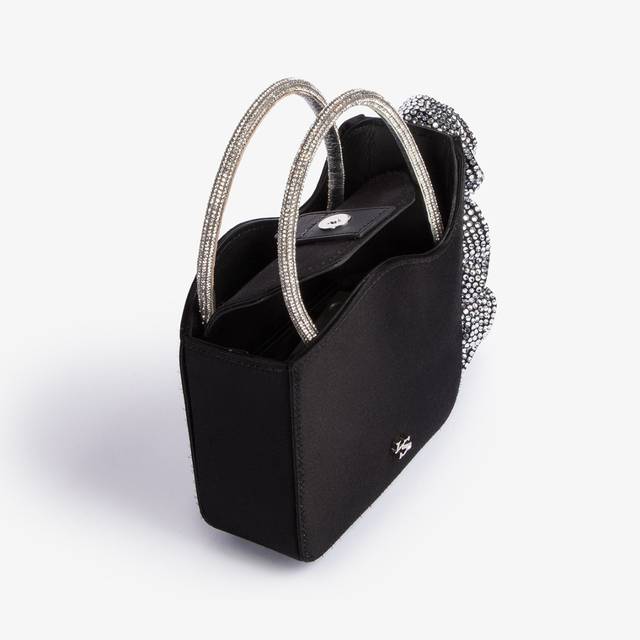 Le Silla Mini bag raso nero e Cristalli con rose gioiello Qualità