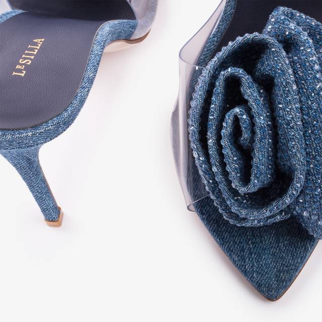 Le Silla Sandalo mule gioiello denim e plexy blu e Cristalli Promozione