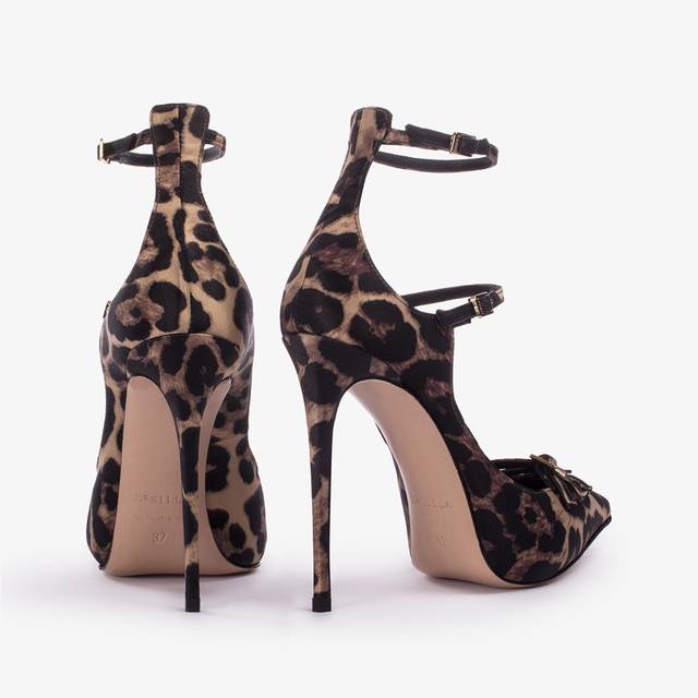 Le Silla Décolleté con listini raso stampa leopardata Negozi Online
