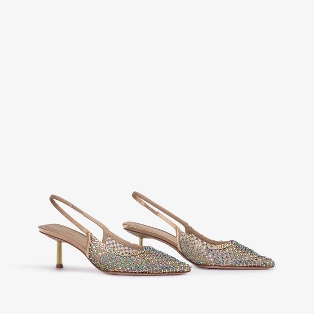 Le Silla Slingback gioiello rete oro e Cristalli iridescenti Vendita Calda