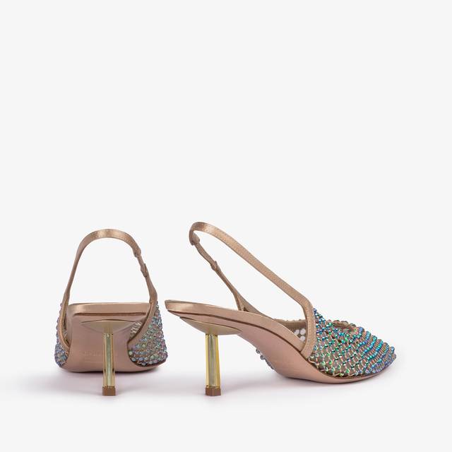 Le Silla Slingback gioiello rete oro e Cristalli iridescenti Vendita Calda