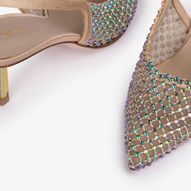 Le Silla Slingback gioiello rete oro e Cristalli iridescenti Vendita Calda