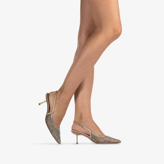 Le Silla Slingback gioiello rete oro e Cristalli iridescenti Vendita Calda