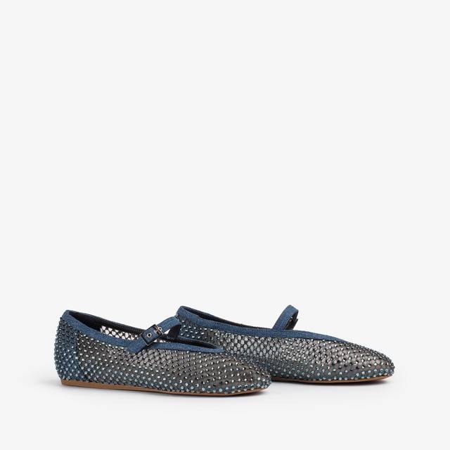 Le Silla Ballerina gioiello rete denim blu con Cristalli Moda