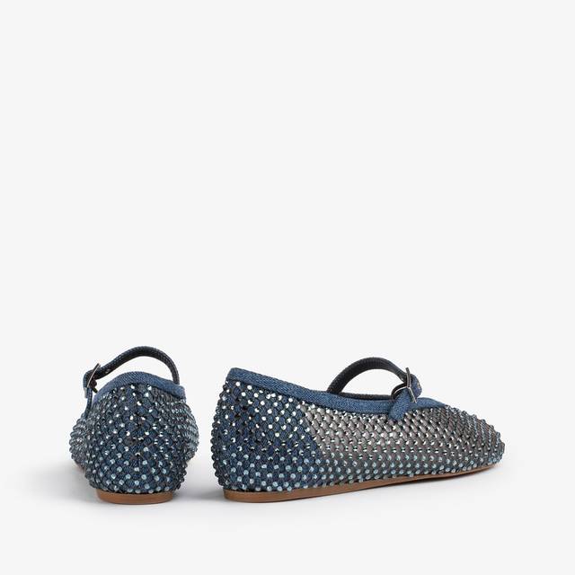 Le Silla Ballerina gioiello rete denim blu con Cristalli Moda