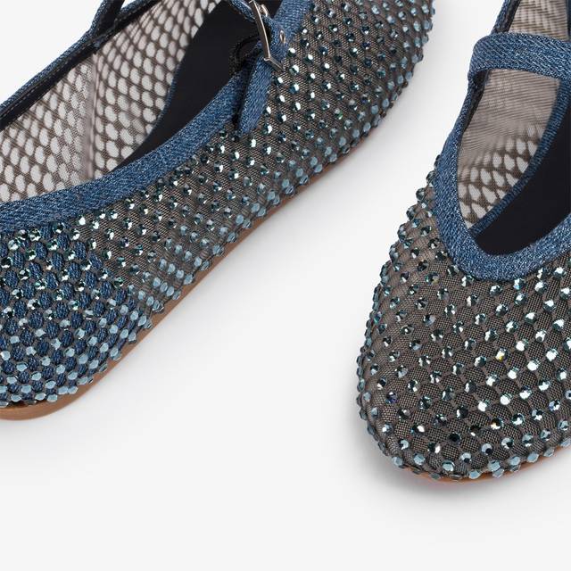 Le Silla Ballerina gioiello rete denim blu con Cristalli Moda