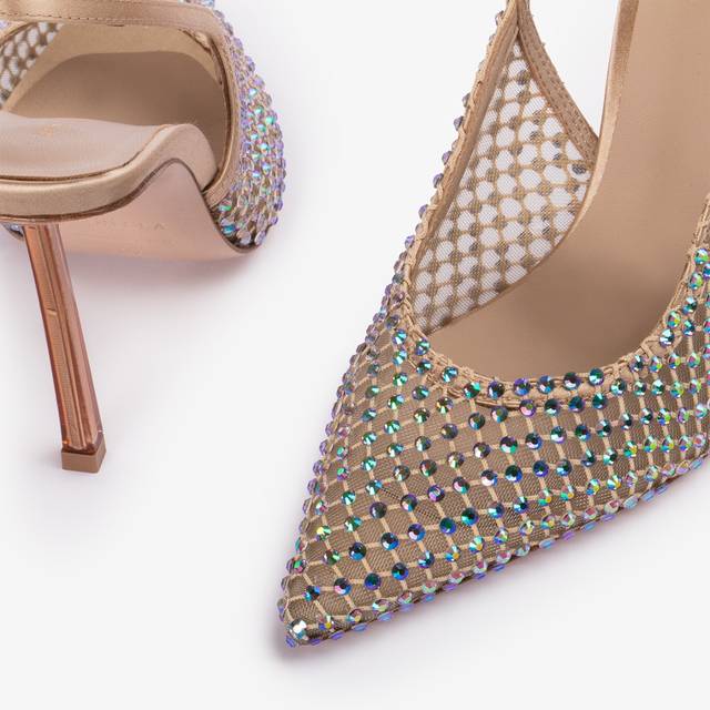 Le Silla Slingback gioiello rete oro e Cristalli iridescenti Shopping Online