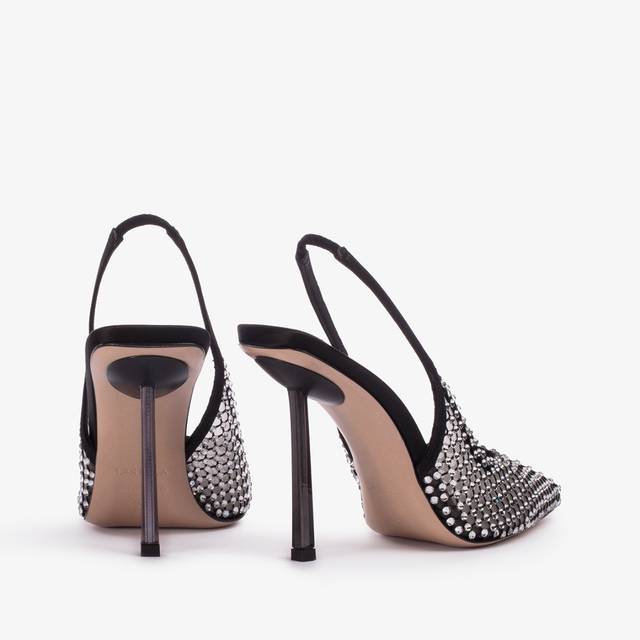 Le Silla Slingback gioiello rete nera e Cristalli argento Affare Del Giorno