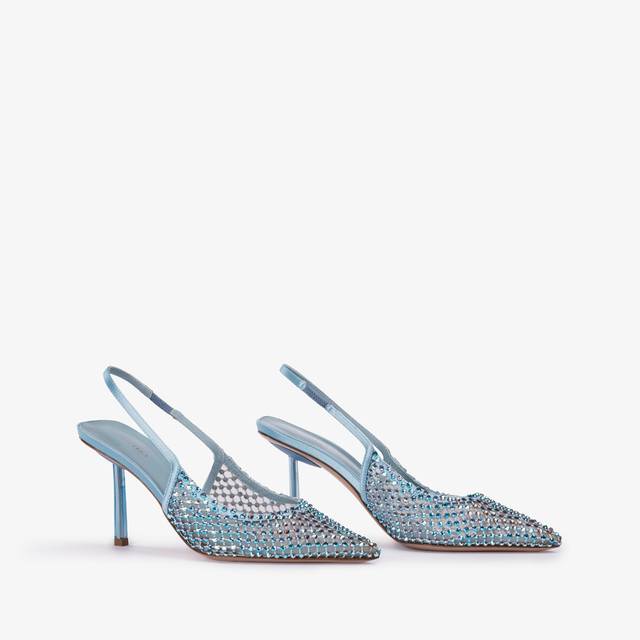 Le Silla Slingback gioiello rete azzurro cielo e Cristalli Prezzo Ridotto