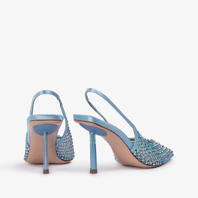 Le Silla Slingback gioiello rete azzurro cielo e Cristalli Prezzo Ridotto